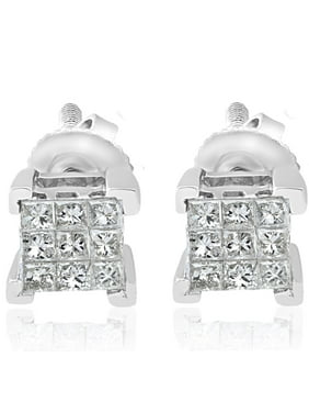 0.10ct, I1 clarity Princess cut Diamond Pendant & Stud Set Prime Quality-Screw Back Yellow Gold 